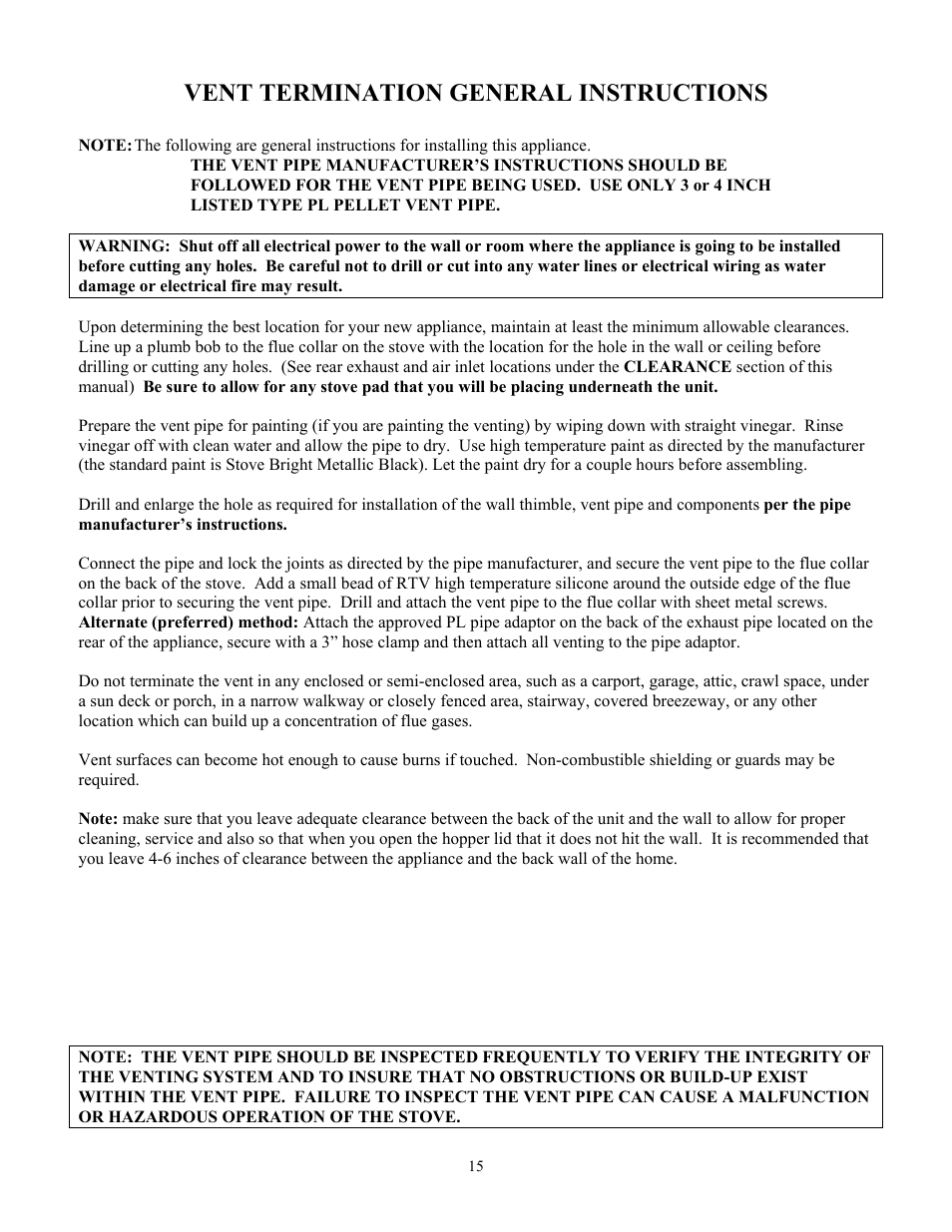 Vent termination general instructions | American Energy Systems MagnuM Countryside User Manual | Page 15 / 44