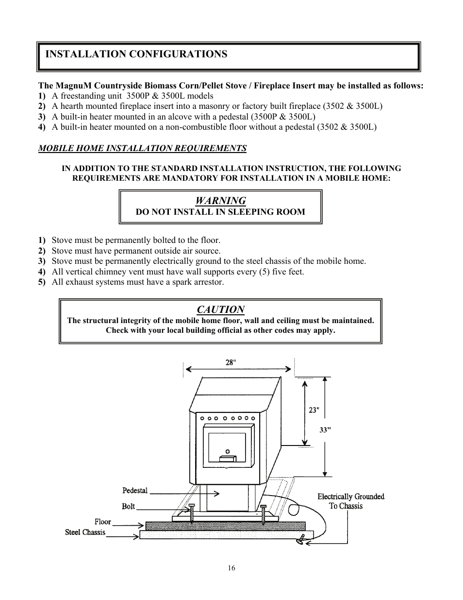 Installation configurations warning, Caution | American Energy Systems MagnuM Countryside User Manual | Page 16 / 44