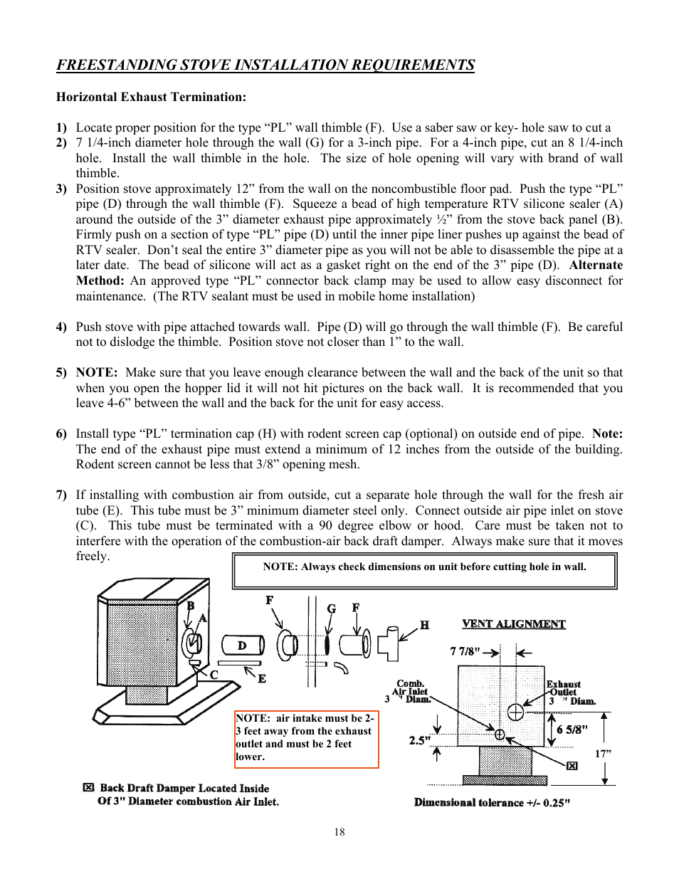 Freestanding stove installation requirements | American Energy Systems MagnuM Countryside User Manual | Page 18 / 44