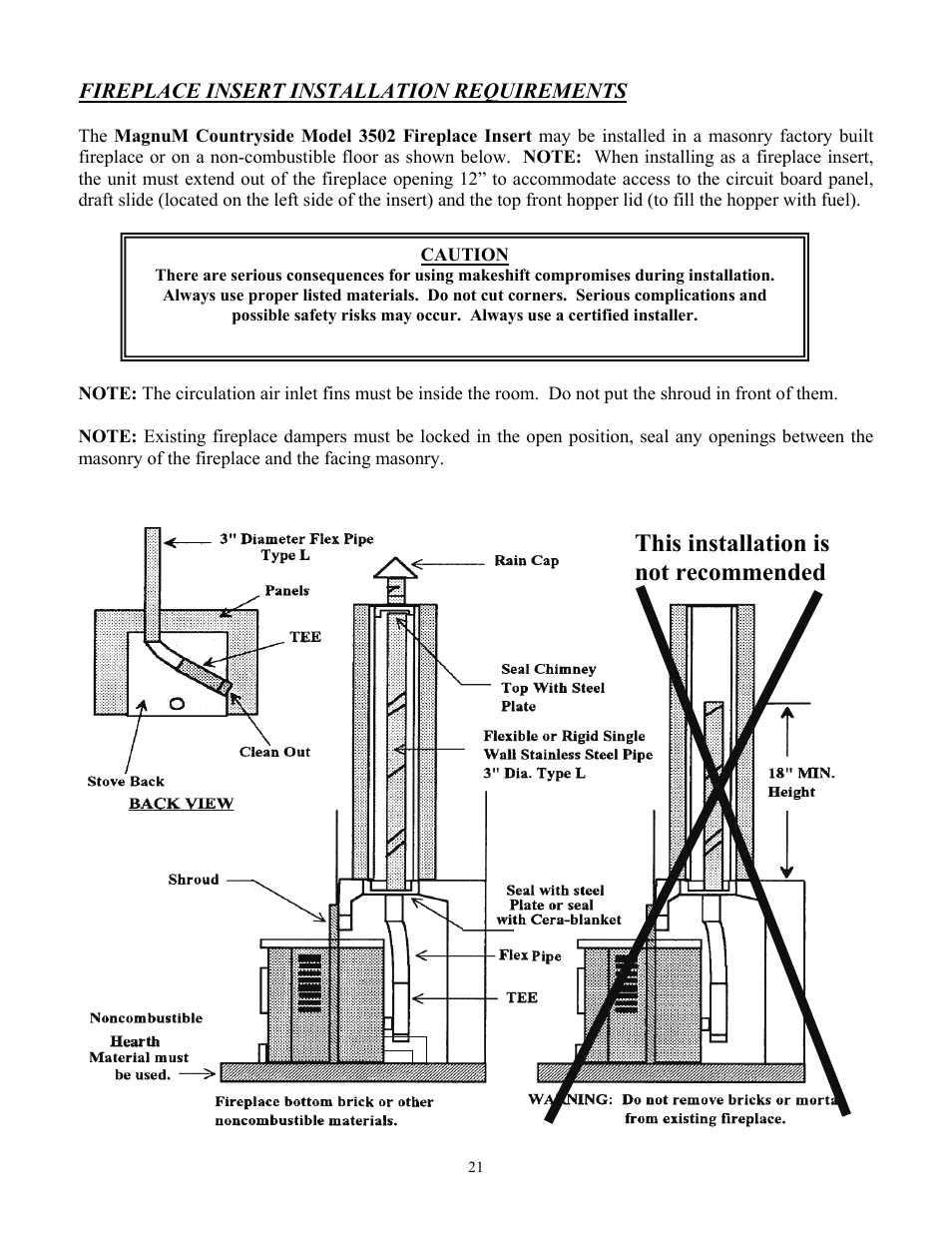 This installation is not recommended | American Energy Systems MagnuM Countryside User Manual | Page 21 / 44