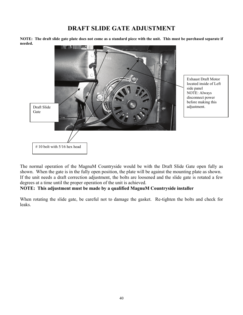 Draft slide gate adjustment | American Energy Systems MagnuM Countryside User Manual | Page 40 / 44