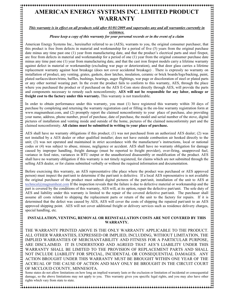 American Energy Systems MagnuM Countryside User Manual | Page 43 / 44