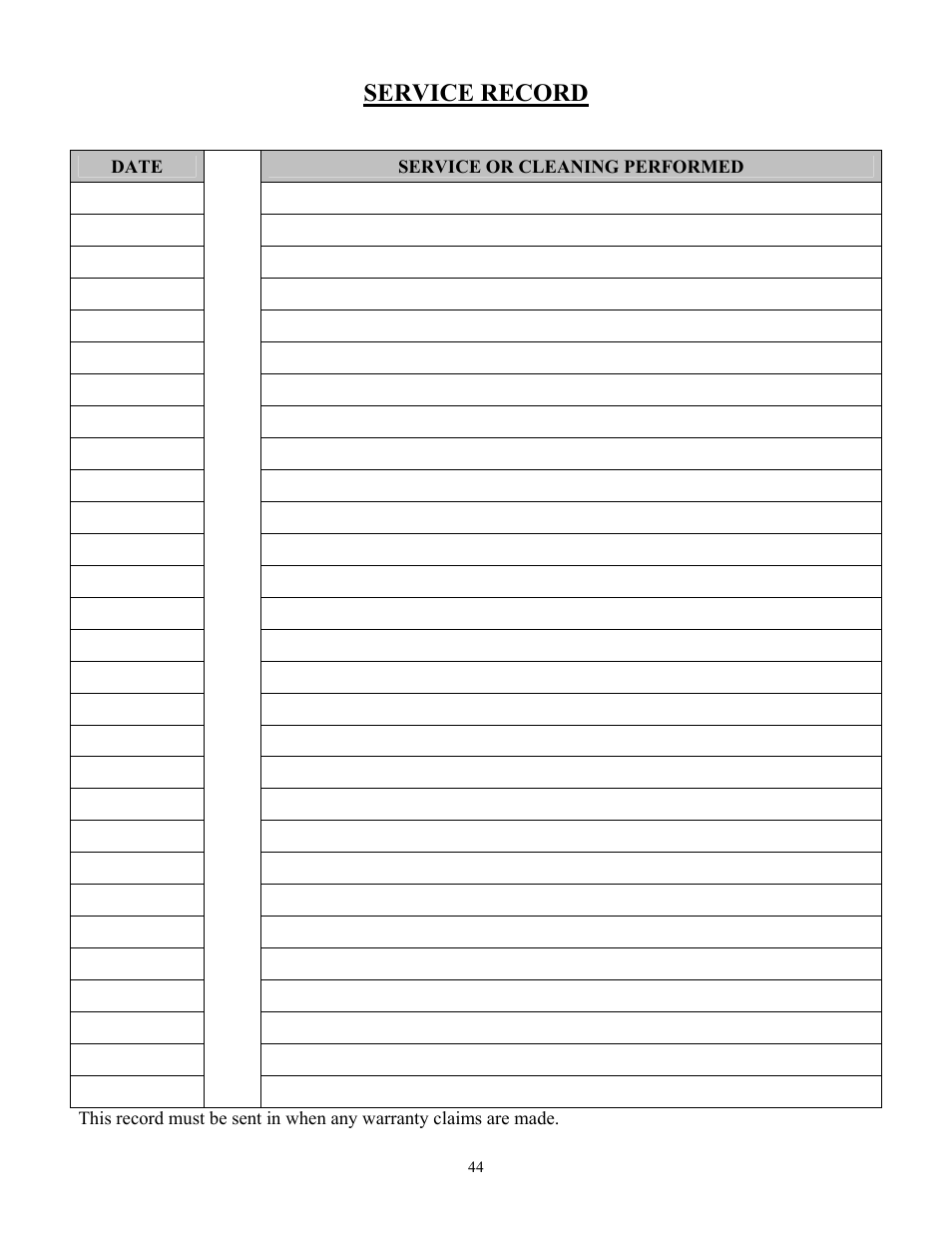 Service record | American Energy Systems MagnuM Countryside User Manual | Page 44 / 44