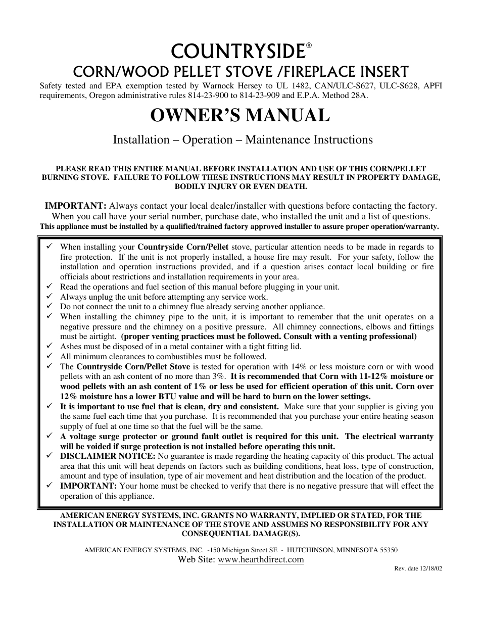 American Energy Systems MagnuM Countryside User Manual | 39 pages