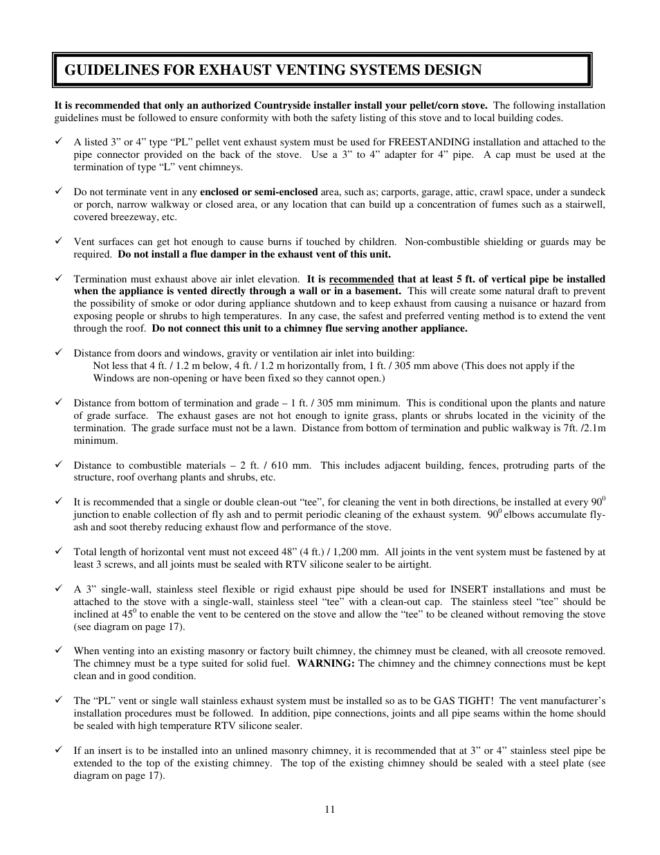 Guidelines for exhaust venting systems design | American Energy Systems MagnuM Countryside User Manual | Page 11 / 39