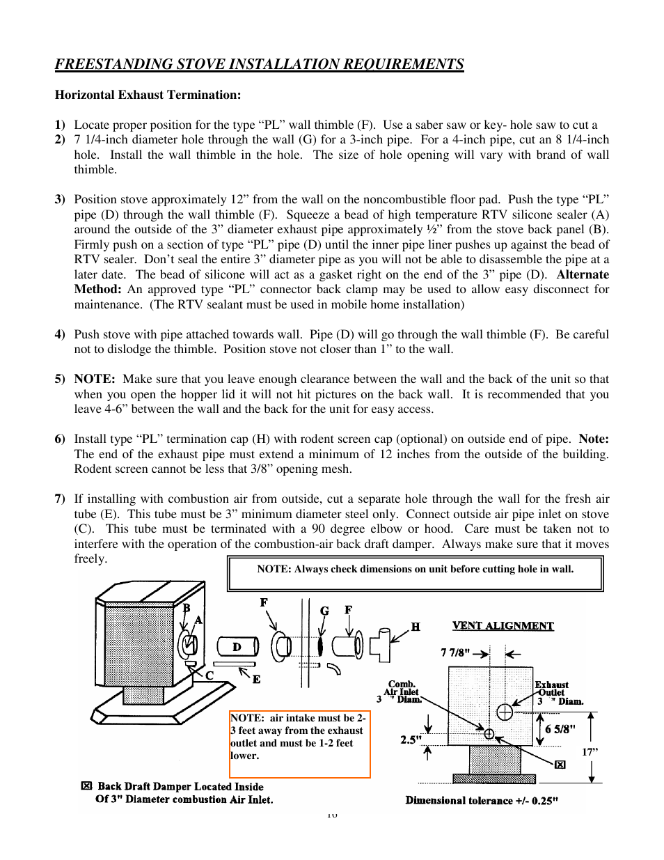 Freestanding stove installation requirements | American Energy Systems MagnuM Countryside User Manual | Page 16 / 39