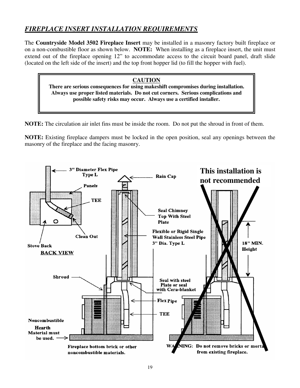 This installation is not recommended | American Energy Systems MagnuM Countryside User Manual | Page 19 / 39