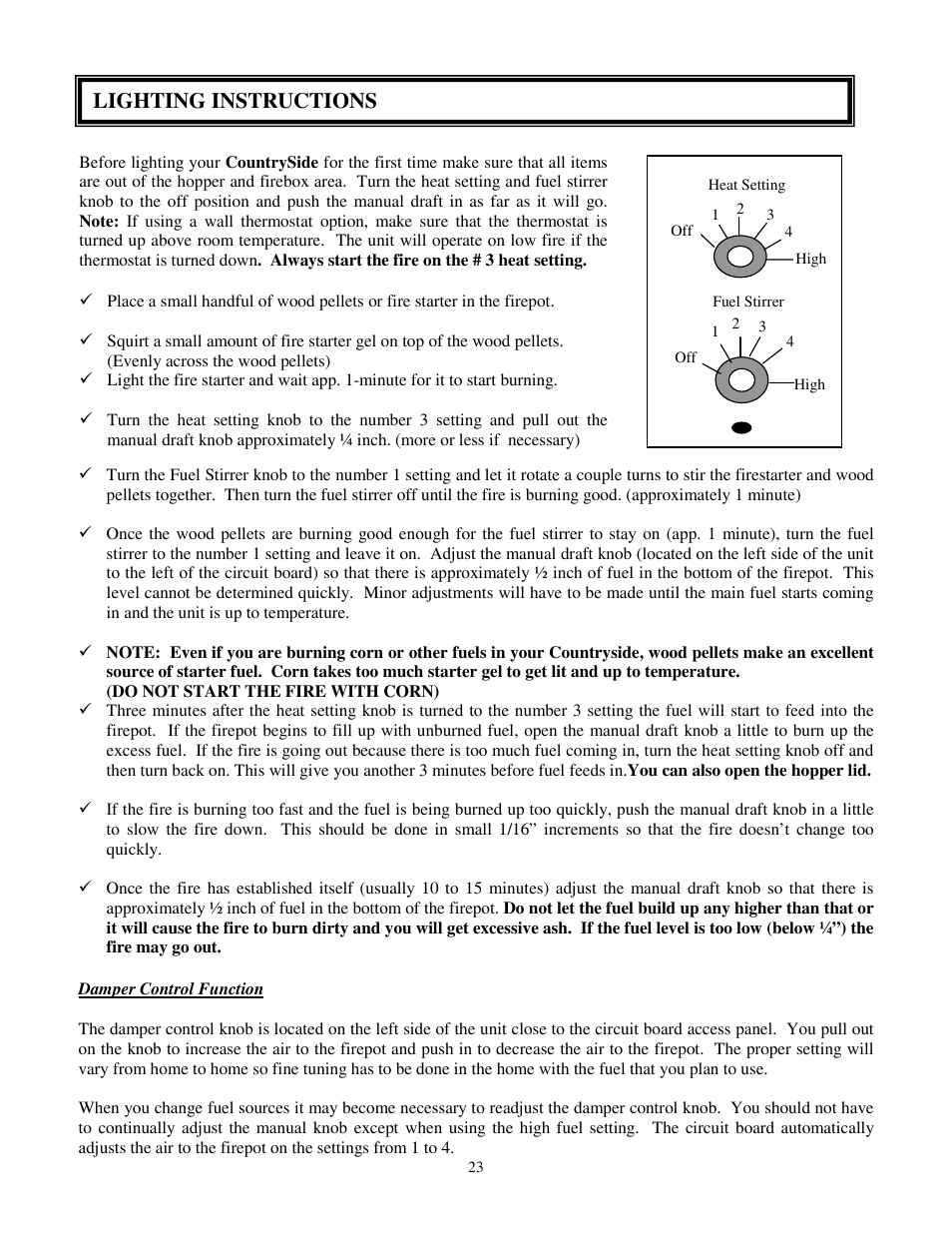 Lighting instructions | American Energy Systems MagnuM Countryside User Manual | Page 23 / 39