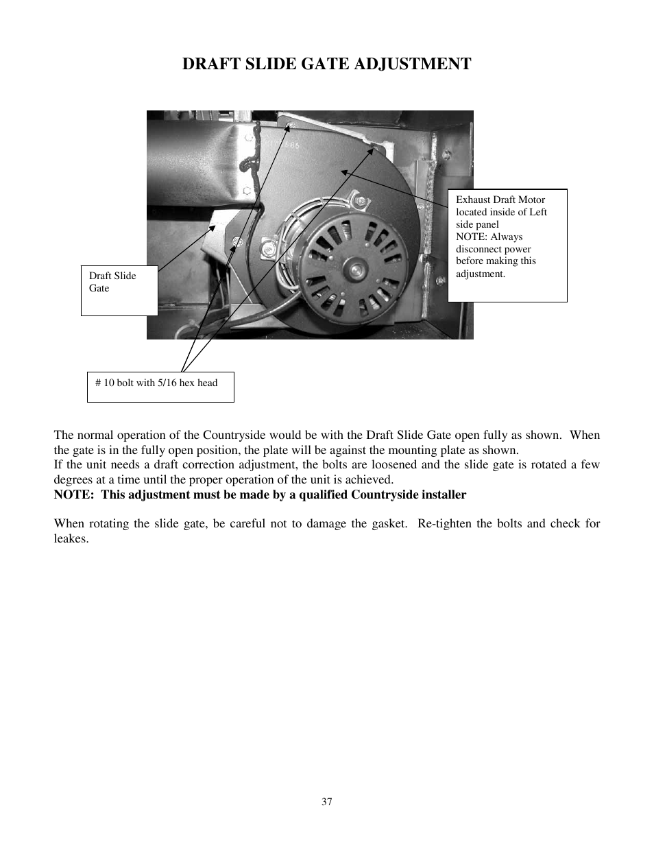 Draft slide gate adjustment | American Energy Systems MagnuM Countryside User Manual | Page 37 / 39