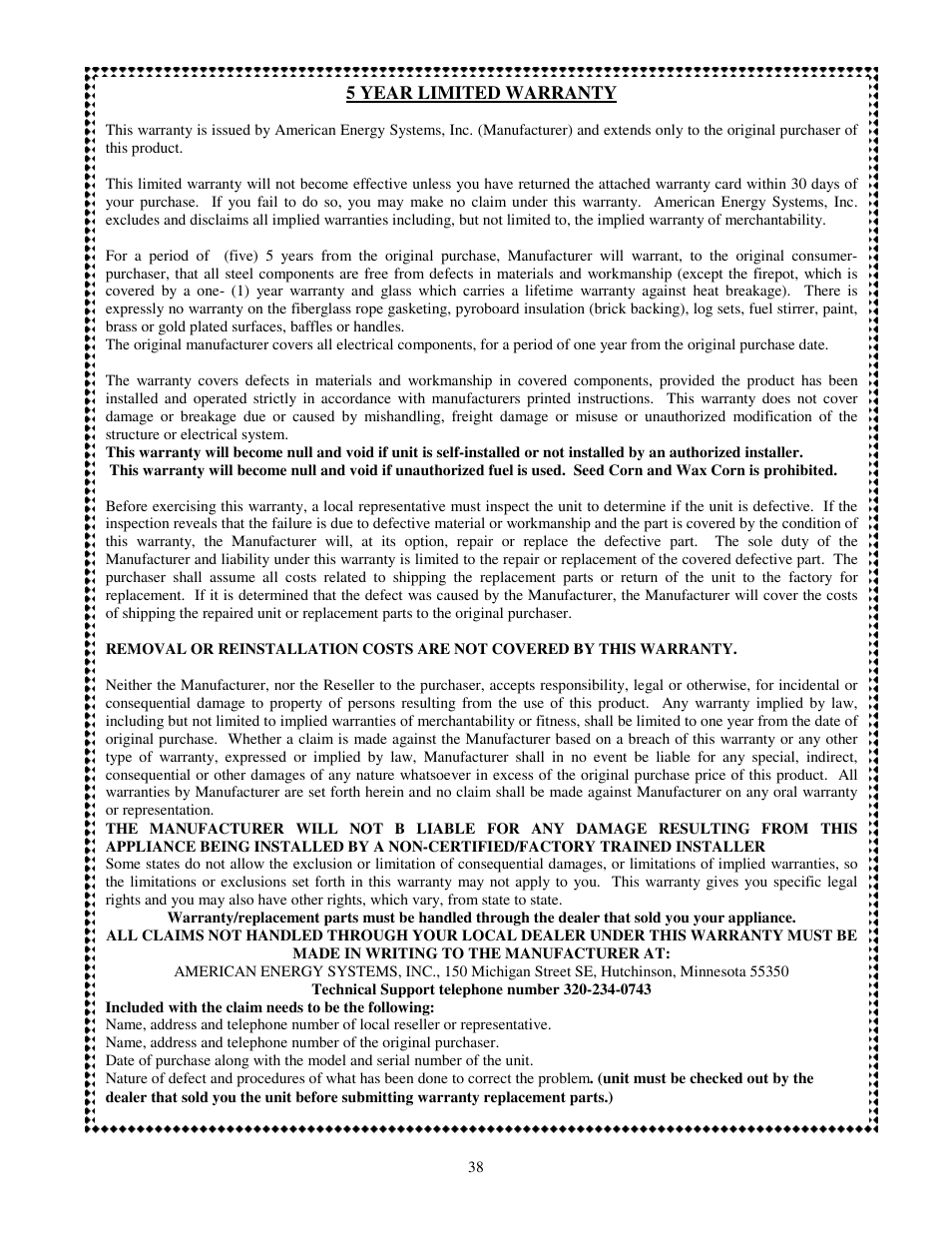 American Energy Systems MagnuM Countryside User Manual | Page 38 / 39