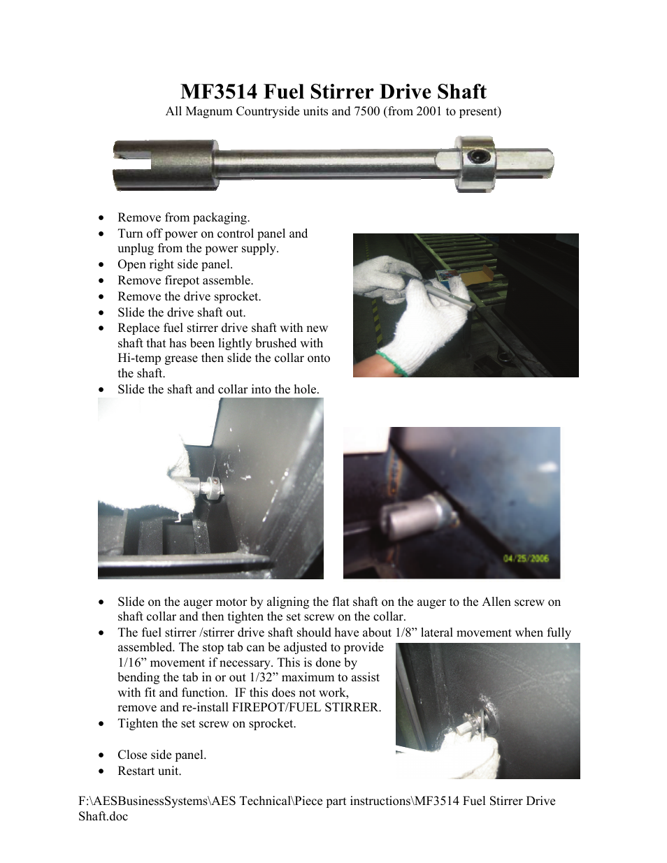 American Energy Systems MF3514 Fuel Stirrer Drive Shaft User Manual | 1 page