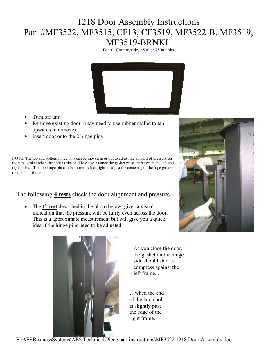 American Energy Systems MF3522 Door User Manual | 2 pages