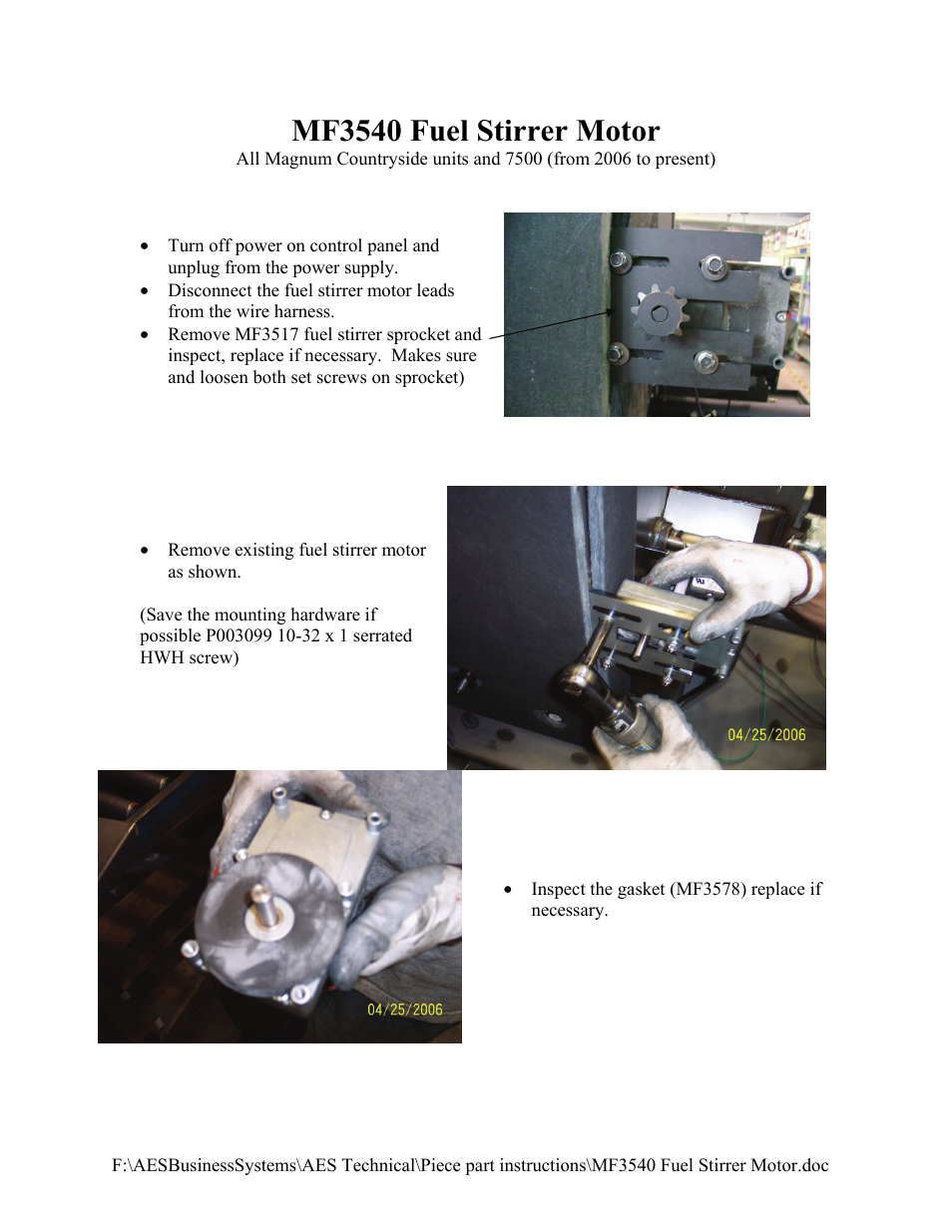 American Energy Systems MF3540 Fuel Stirrer Motor User Manual | 2 pages