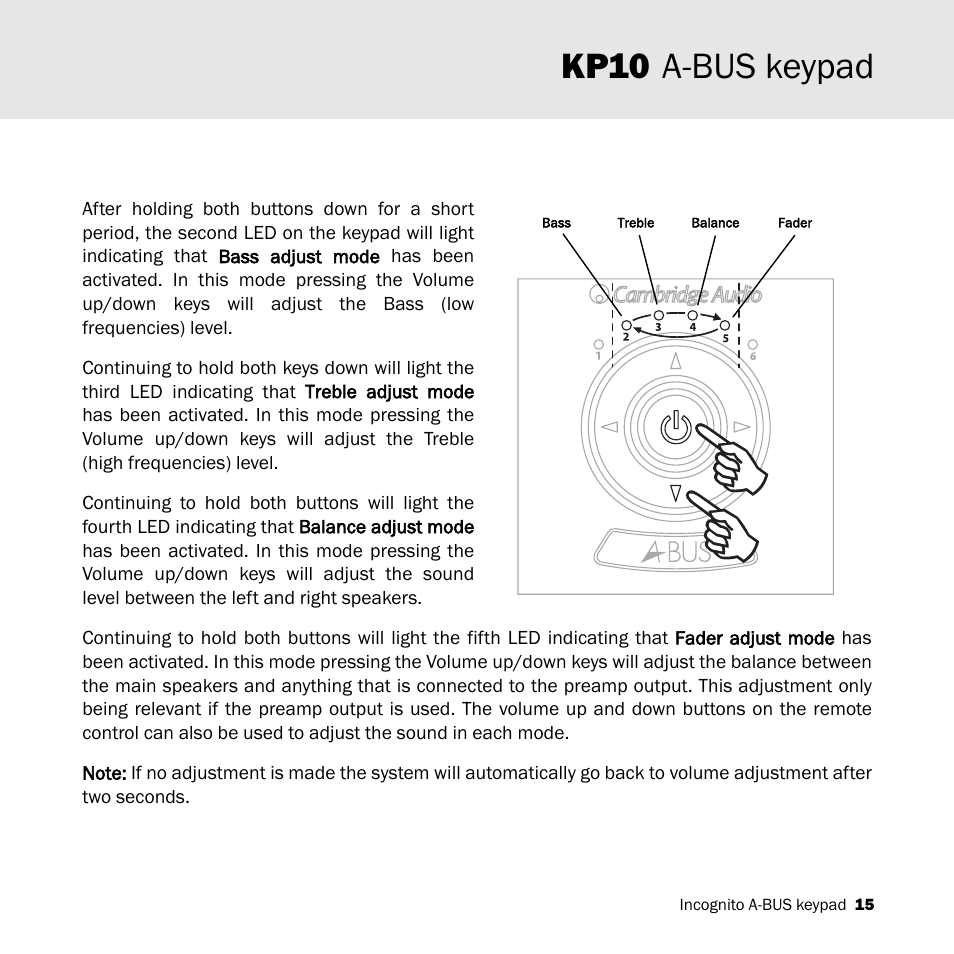 Kp10 a-bus keypad | Cambridge Audio KP10 User Manual | Page 15 / 20