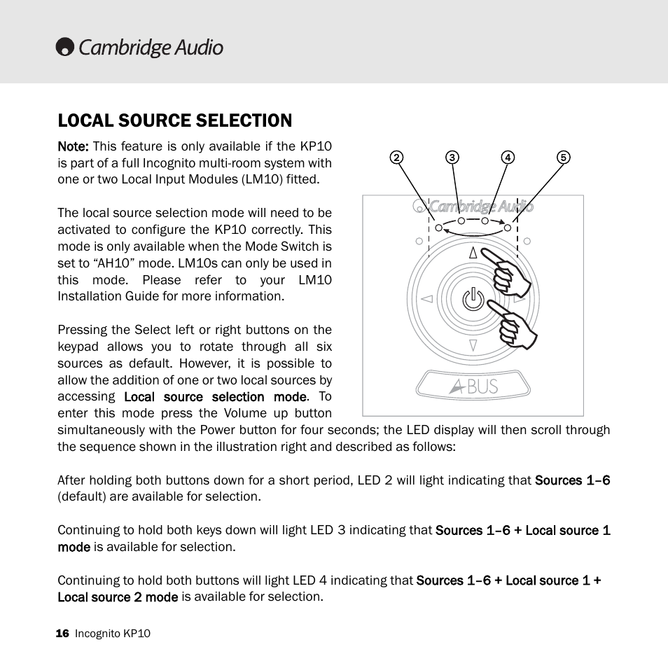 Local source selection | Cambridge Audio KP10 User Manual | Page 16 / 20