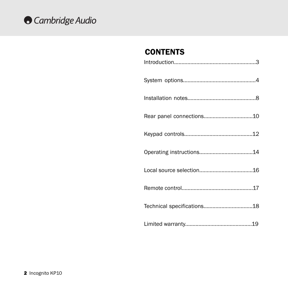Cambridge Audio KP10 User Manual | Page 2 / 20
