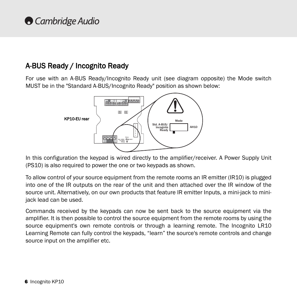 A-bus ready / incognito ready, 6 incognito kp10 | Cambridge Audio KP10 User Manual | Page 6 / 20