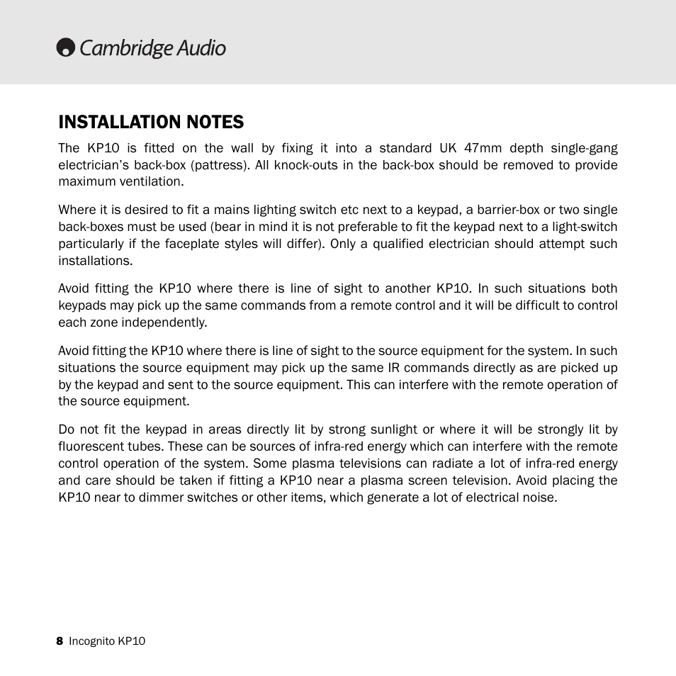 Cambridge Audio KP10 User Manual | Page 8 / 20