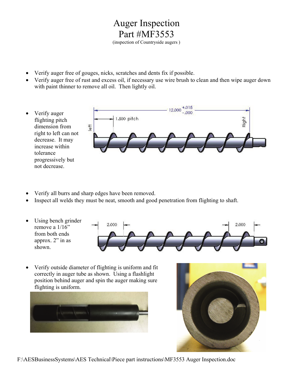 American Energy Systems MF3553 Auger Inspection User Manual | 1 page