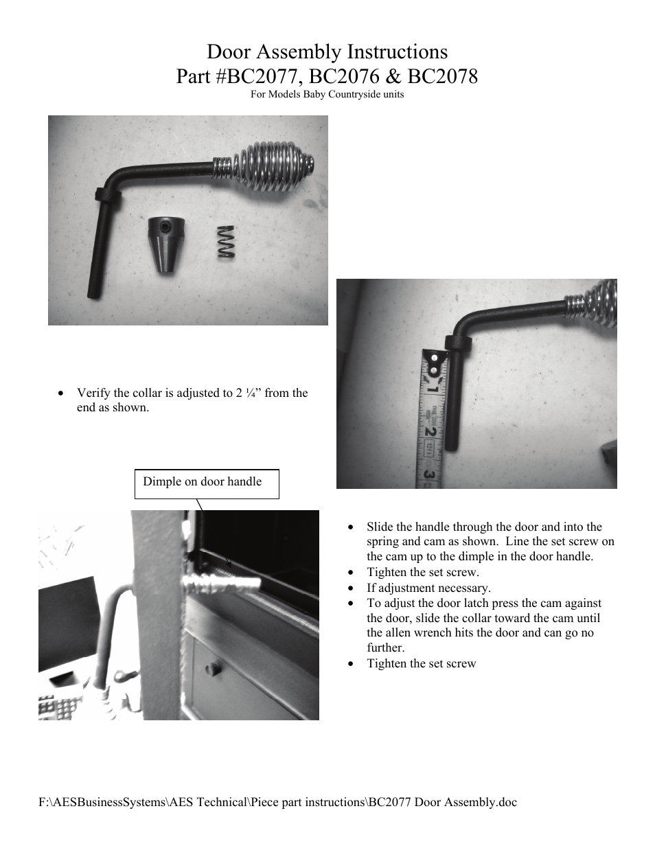 American Energy Systems BC2077 Door User Manual | 3 pages