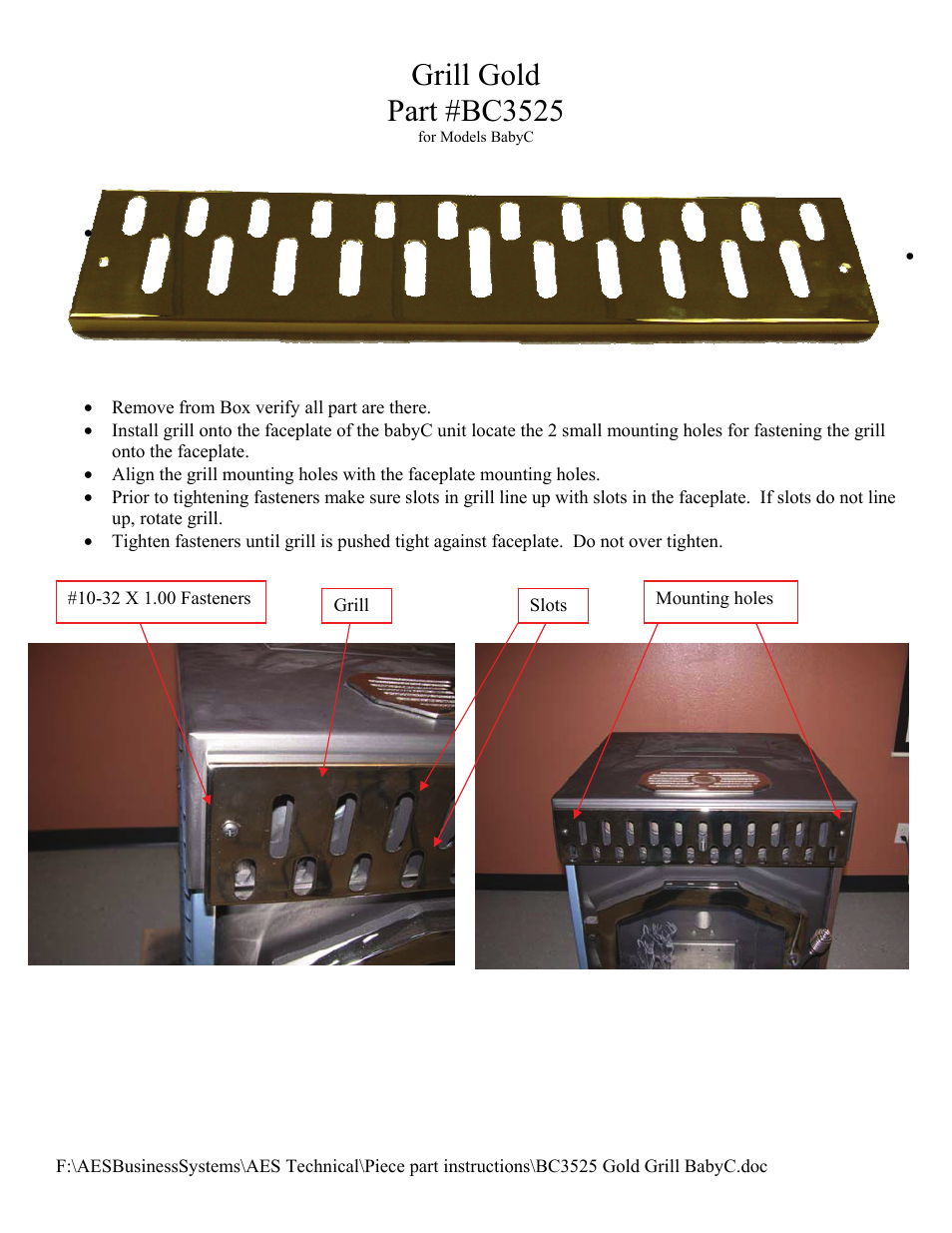 American Energy Systems BC3525 Grill User Manual | 1 page