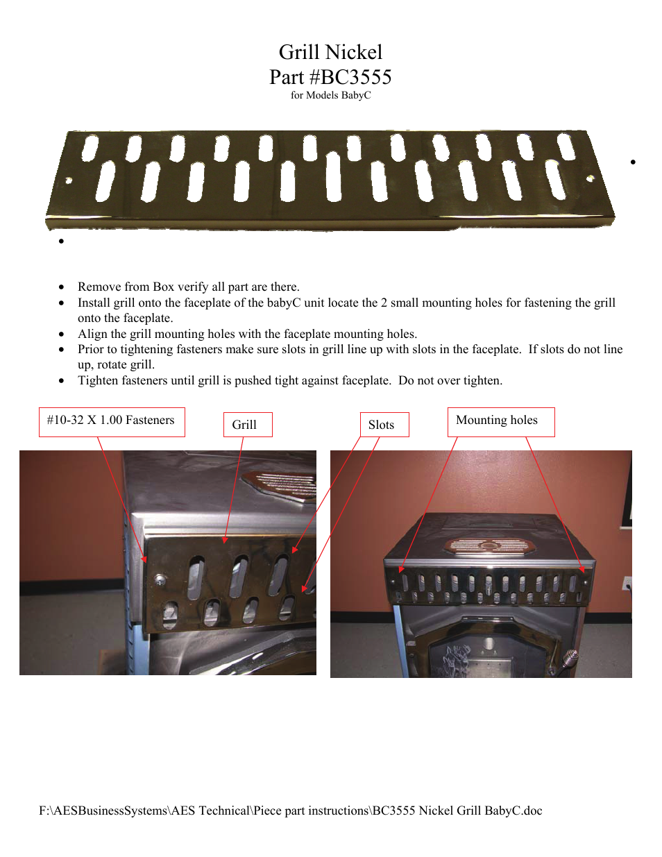 American Energy Systems BC3555 Grill User Manual | 1 page