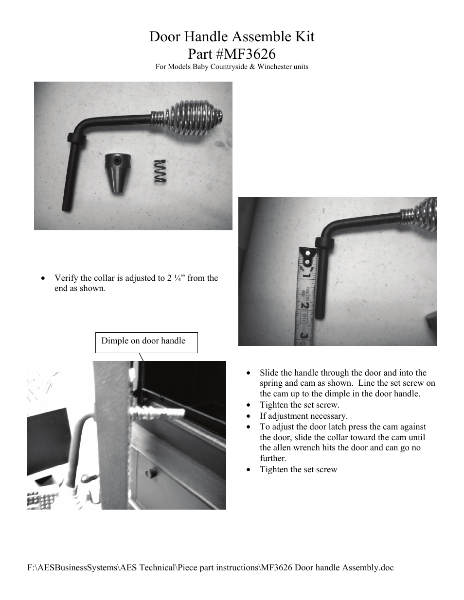 American Energy Systems MF3626 Door Handle User Manual | 3 pages