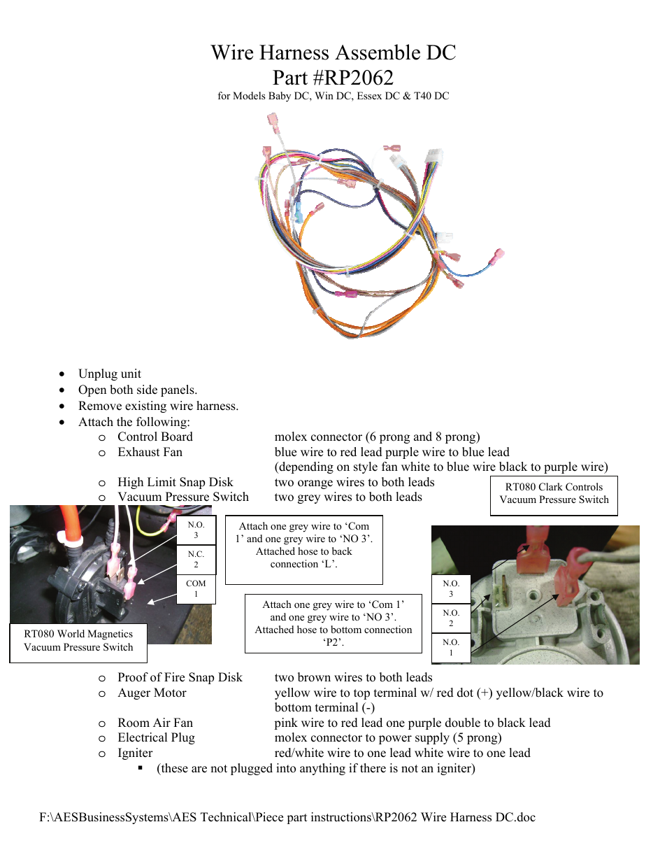 American Energy Systems RP2062 DC Wire Harness User Manual | 2 pages