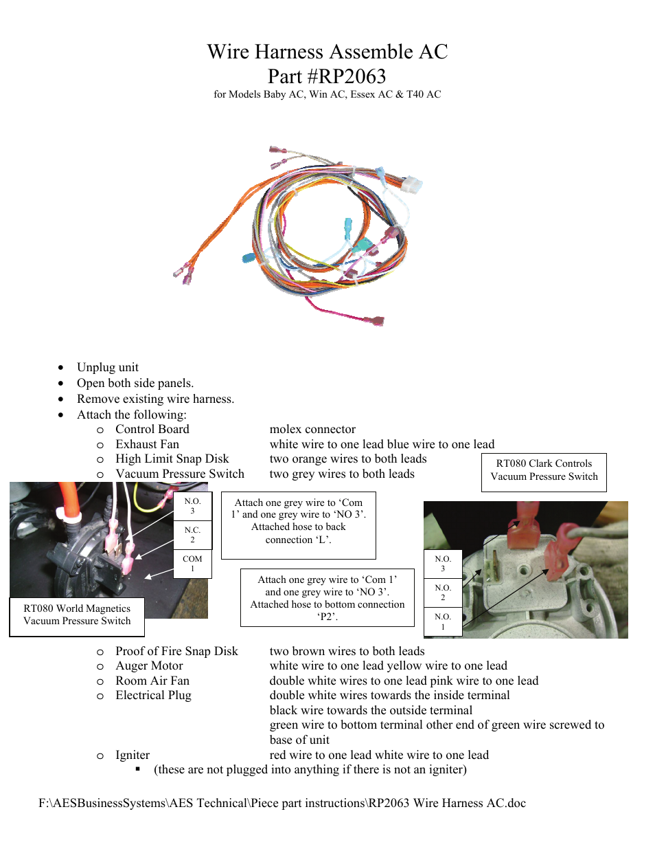 American Energy Systems RP2063 AC Wire Harness User Manual | 2 pages