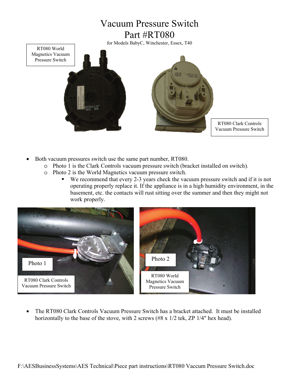 American Energy Systems RT080 User Manual | 2 pages