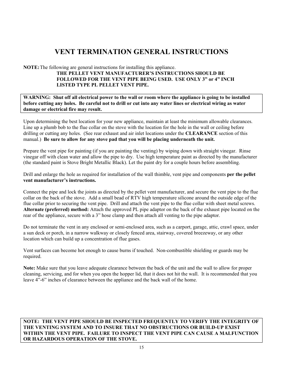 Vent termination general instructions | American Energy Systems MagnuM Winchester User Manual | Page 15 / 52