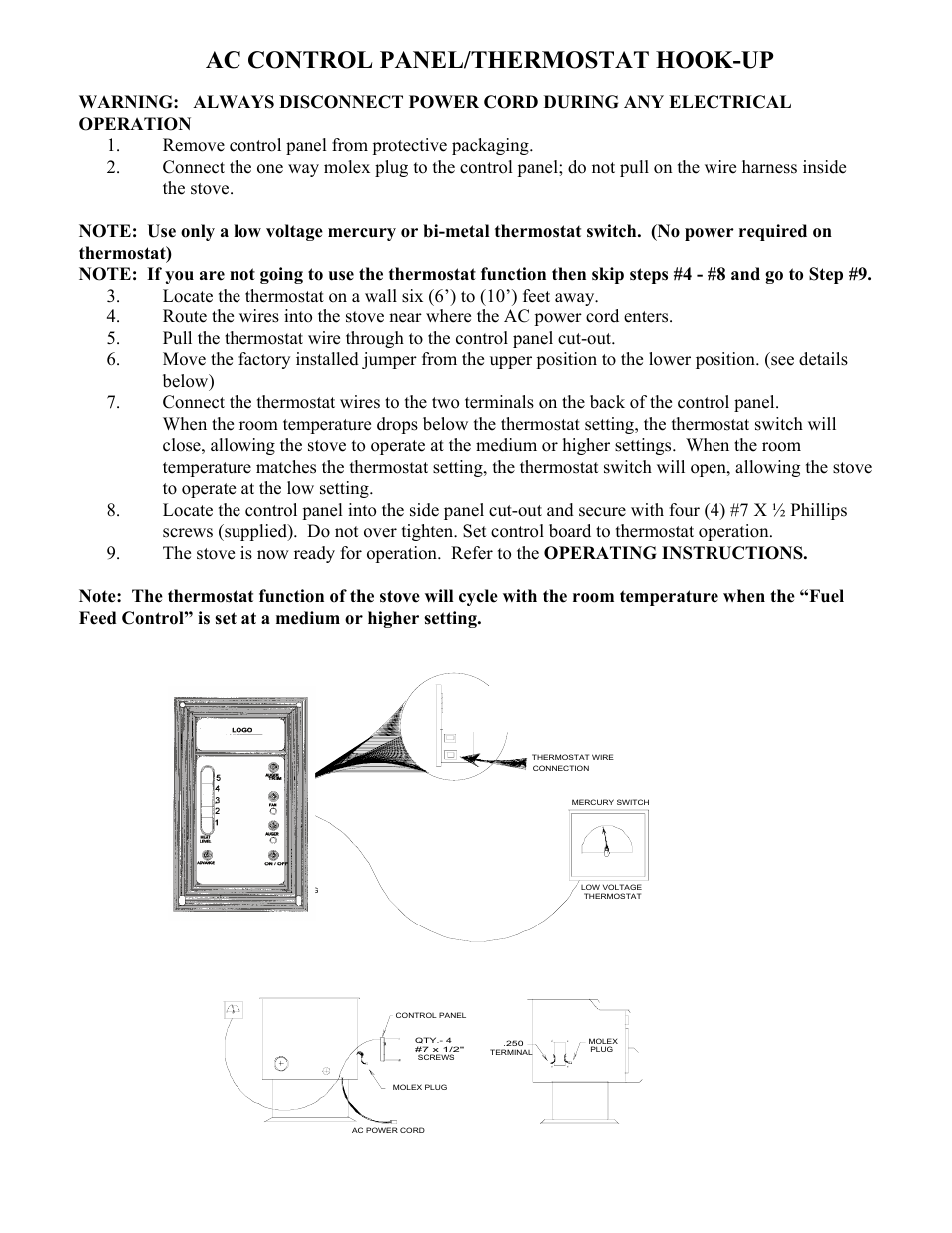 Ac control panel/thermostat hook-up | American Energy Systems MagnuM Winchester User Manual | Page 19 / 52