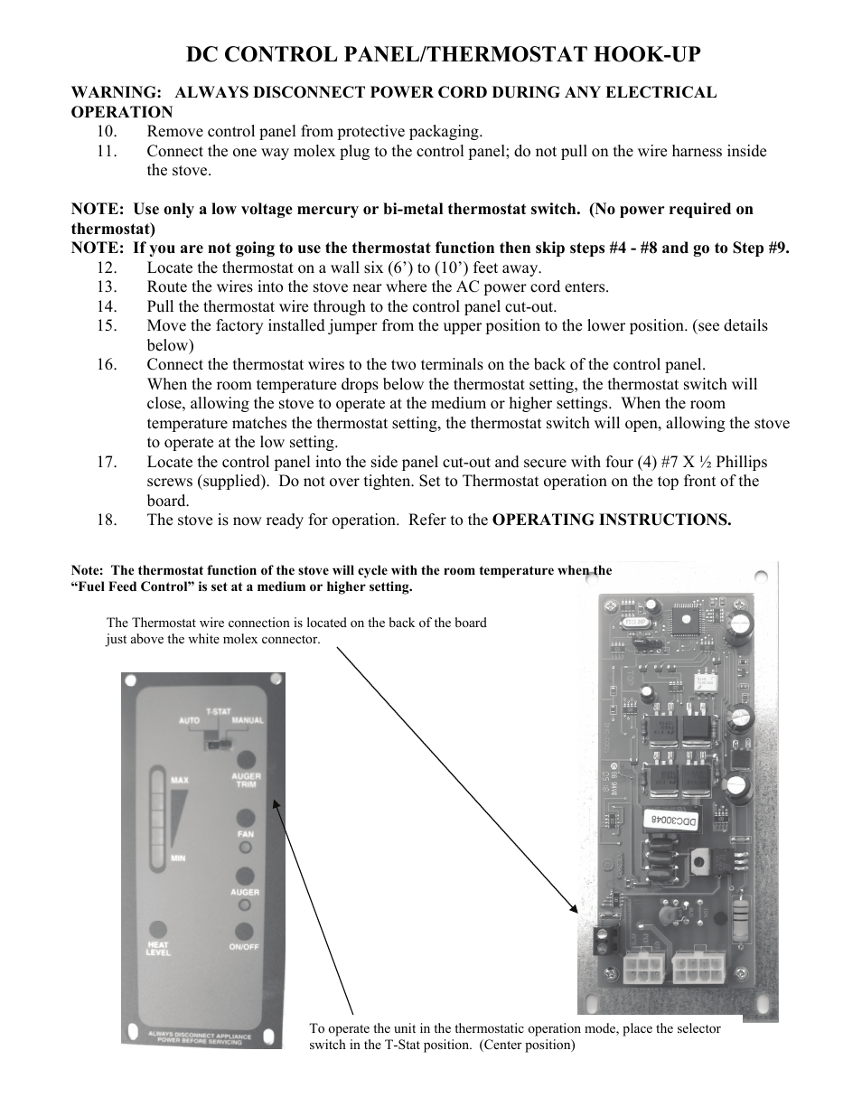 Dc control panel/thermostat hook-up | American Energy Systems MagnuM Winchester User Manual | Page 20 / 52
