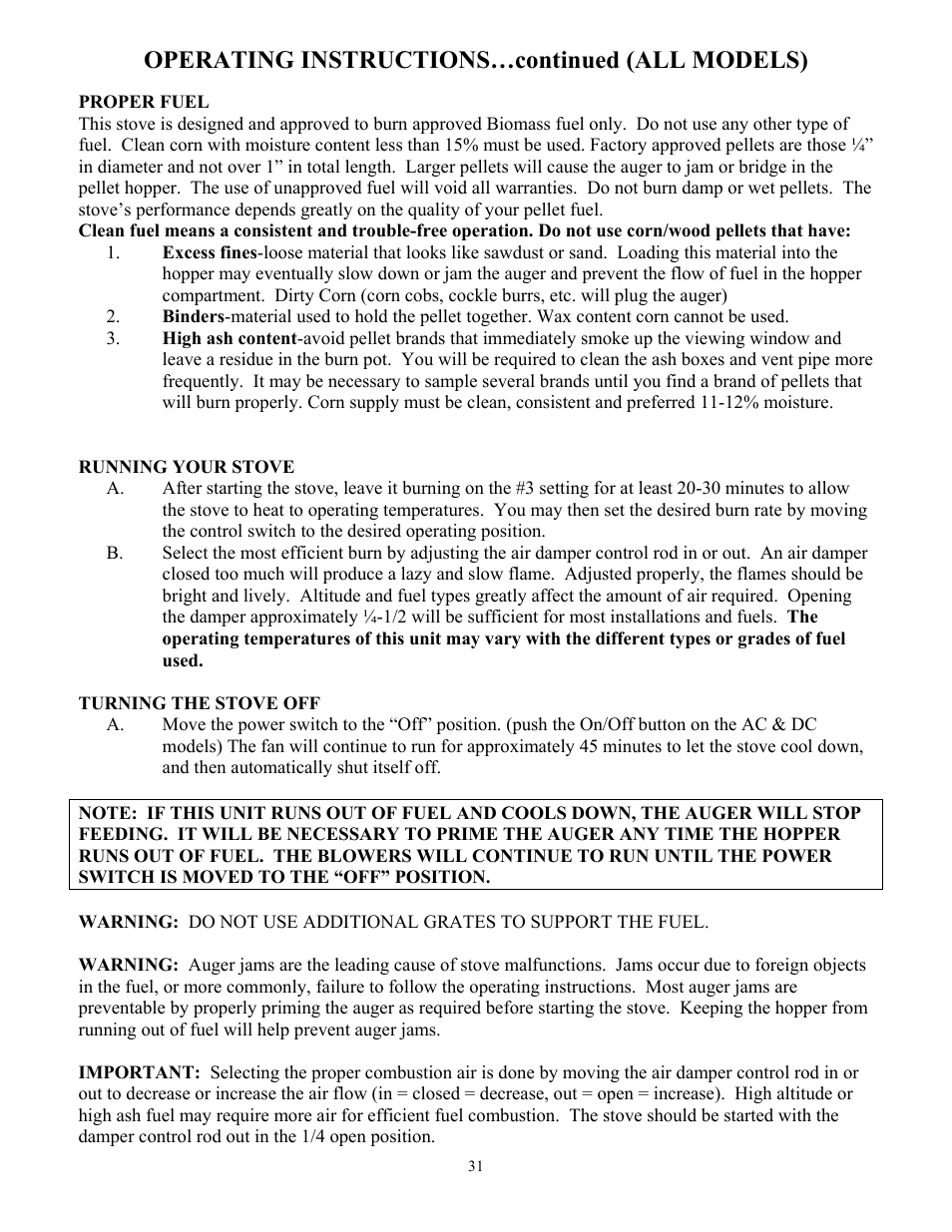 Operating instructions…continued (all models) | American Energy Systems MagnuM Winchester User Manual | Page 31 / 52