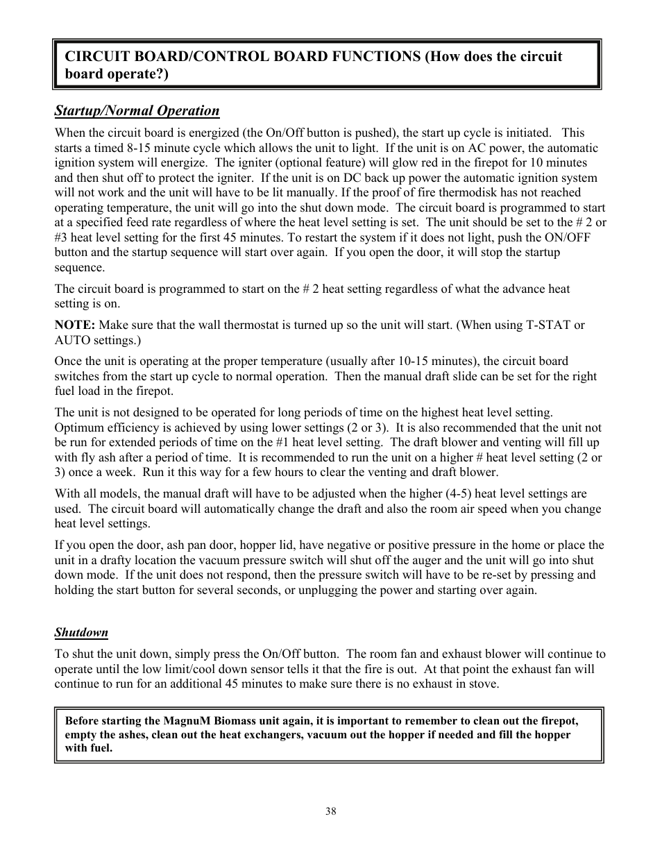 Startup/normal operation | American Energy Systems MagnuM Winchester User Manual | Page 38 / 52