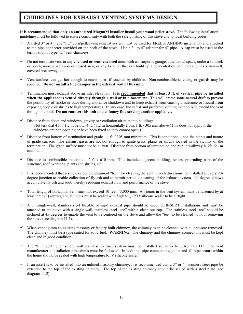 Guidelines for exhaust venting systems design | American Energy Systems MagnuM Winchester User Manual | Page 10 / 49