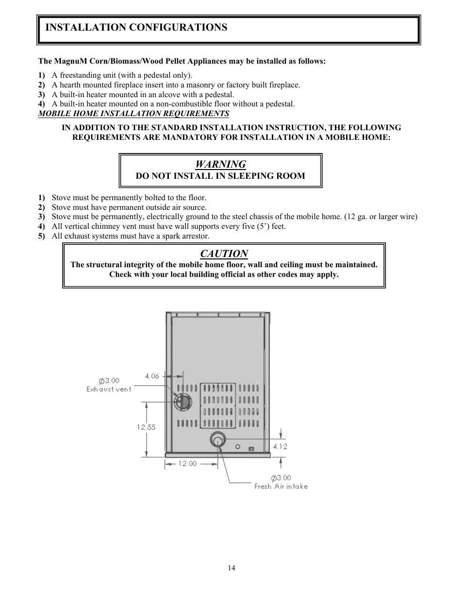 Installation configurations warning, Caution | American Energy Systems MagnuM Winchester User Manual | Page 14 / 49