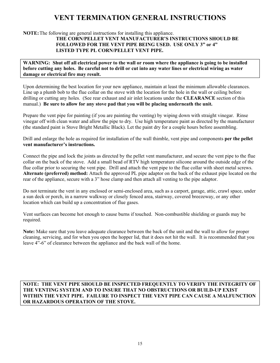 Vent termination general instructions | American Energy Systems MagnuM Winchester User Manual | Page 15 / 49