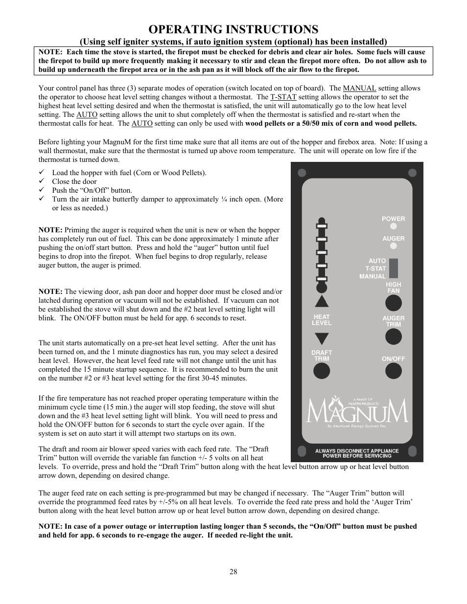 Operating instructions | American Energy Systems MagnuM Winchester User Manual | Page 28 / 49