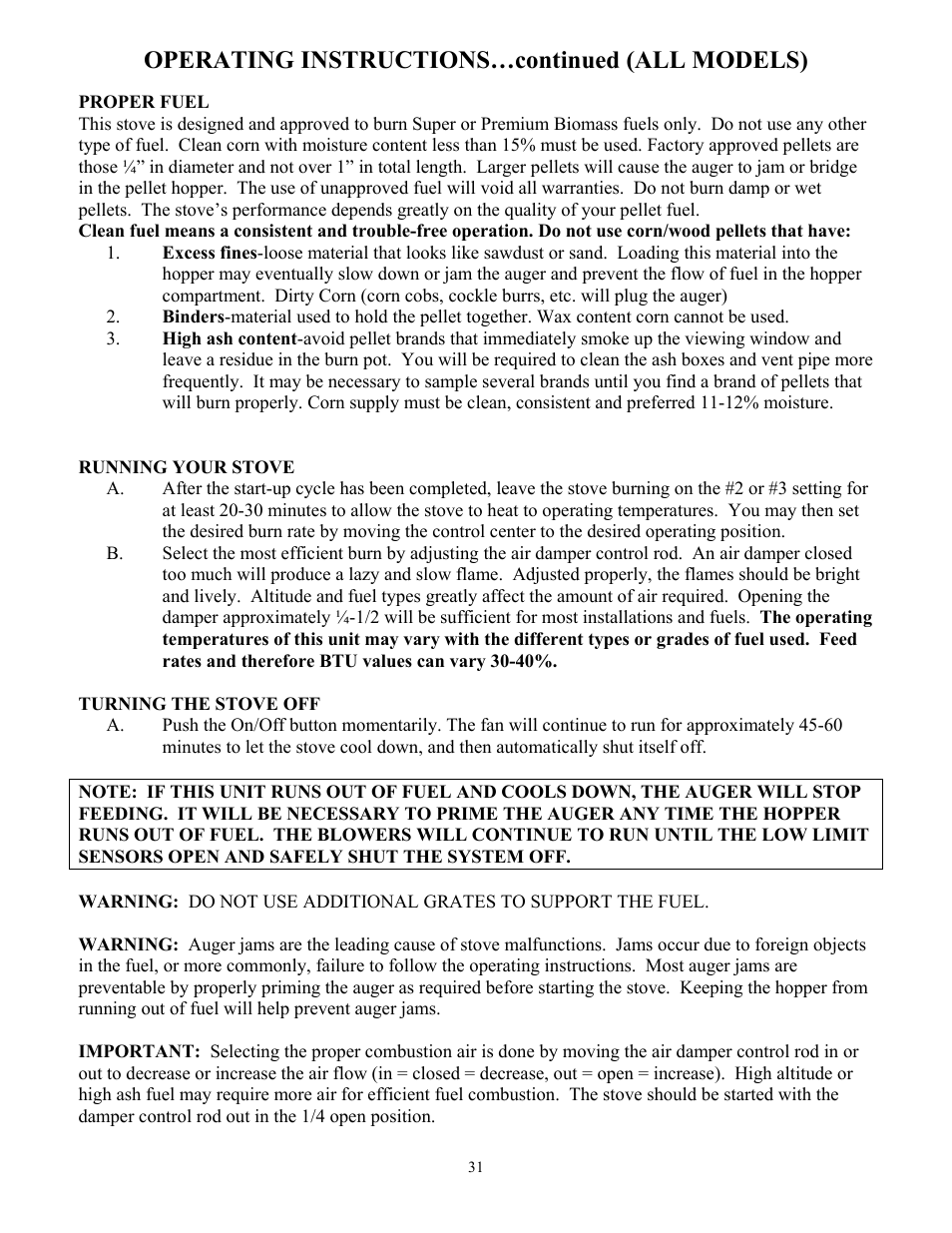 Operating instructions…continued (all models) | American Energy Systems MagnuM Winchester User Manual | Page 31 / 49