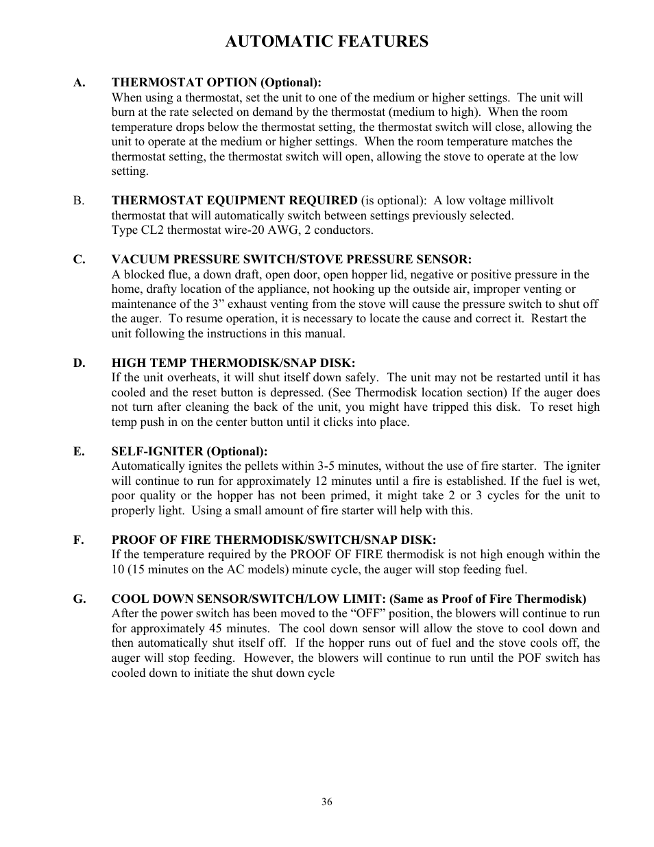 Automatic features | American Energy Systems MagnuM Winchester User Manual | Page 36 / 49