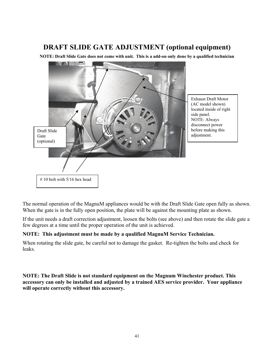 Draft slide gate adjustment (optional equipment) | American Energy Systems MagnuM Winchester User Manual | Page 41 / 49