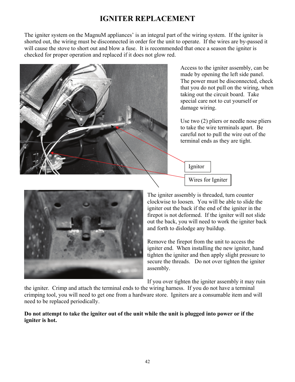 Igniter replacement | American Energy Systems MagnuM Winchester User Manual | Page 42 / 49