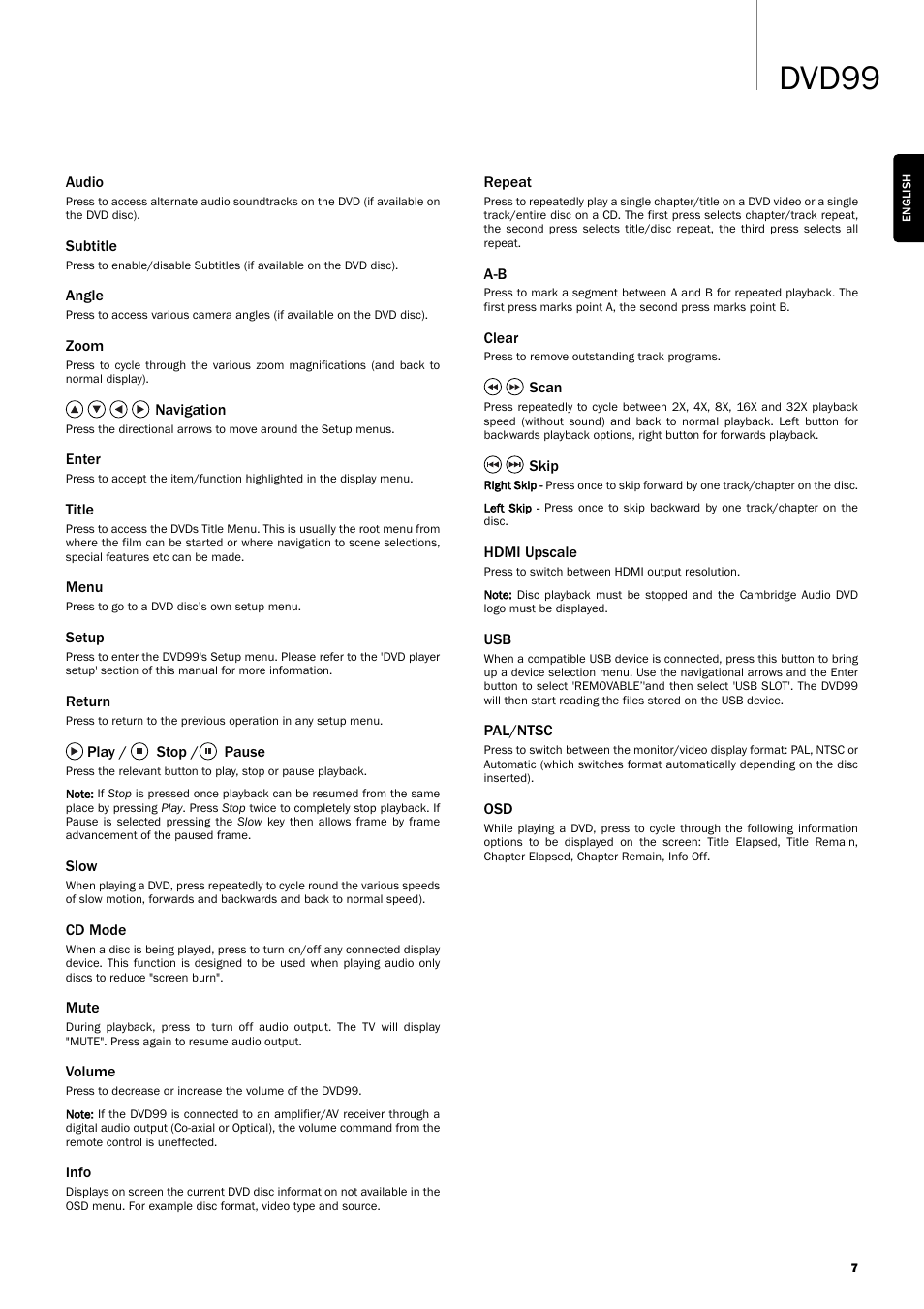 Dvd99 | Cambridge Audio DVD99 User Manual | Page 7 / 22