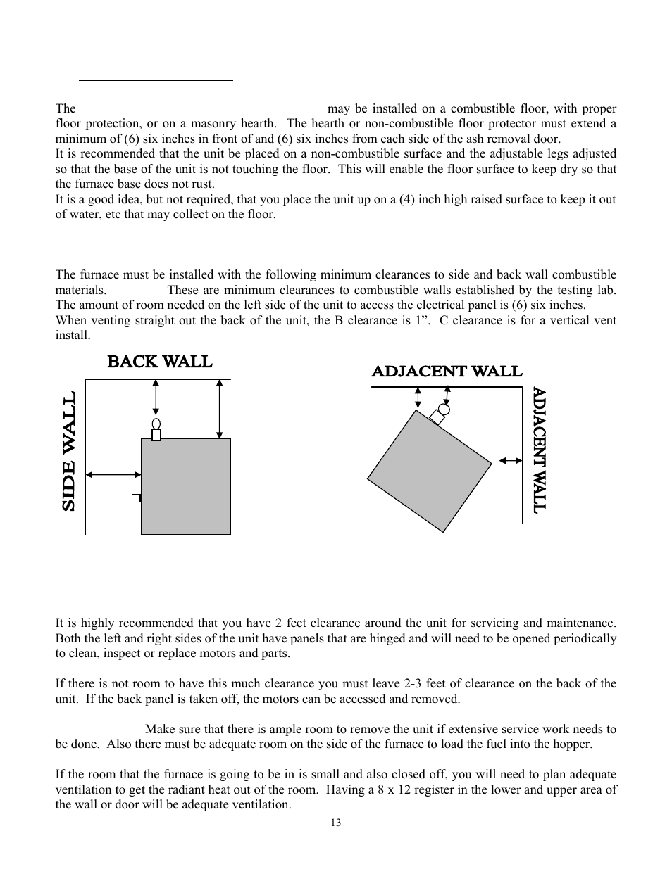 Floor protection clearances to combustibles | American Energy Systems MagnuM 7500 User Manual | Page 13 / 43