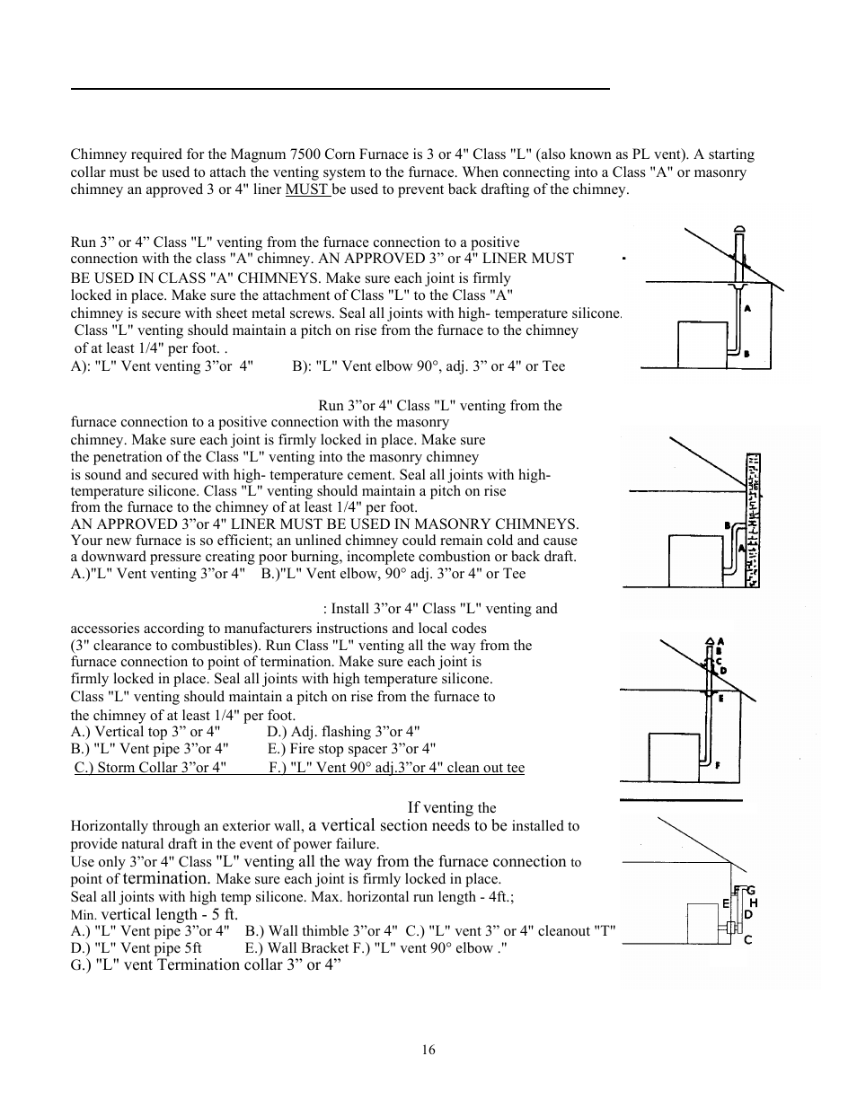 Chimney and venting, Horizontal/vertical | American Energy Systems MagnuM 7500 User Manual | Page 16 / 43