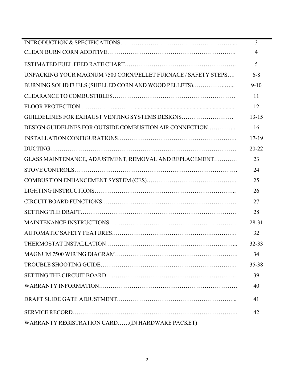 Table of contents page | American Energy Systems MagnuM 7500 User Manual | Page 2 / 43