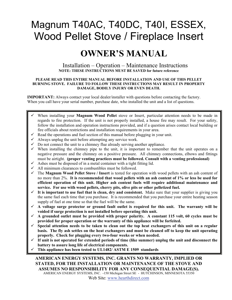 American Energy Systems MagnuM T40 User Manual | 50 pages