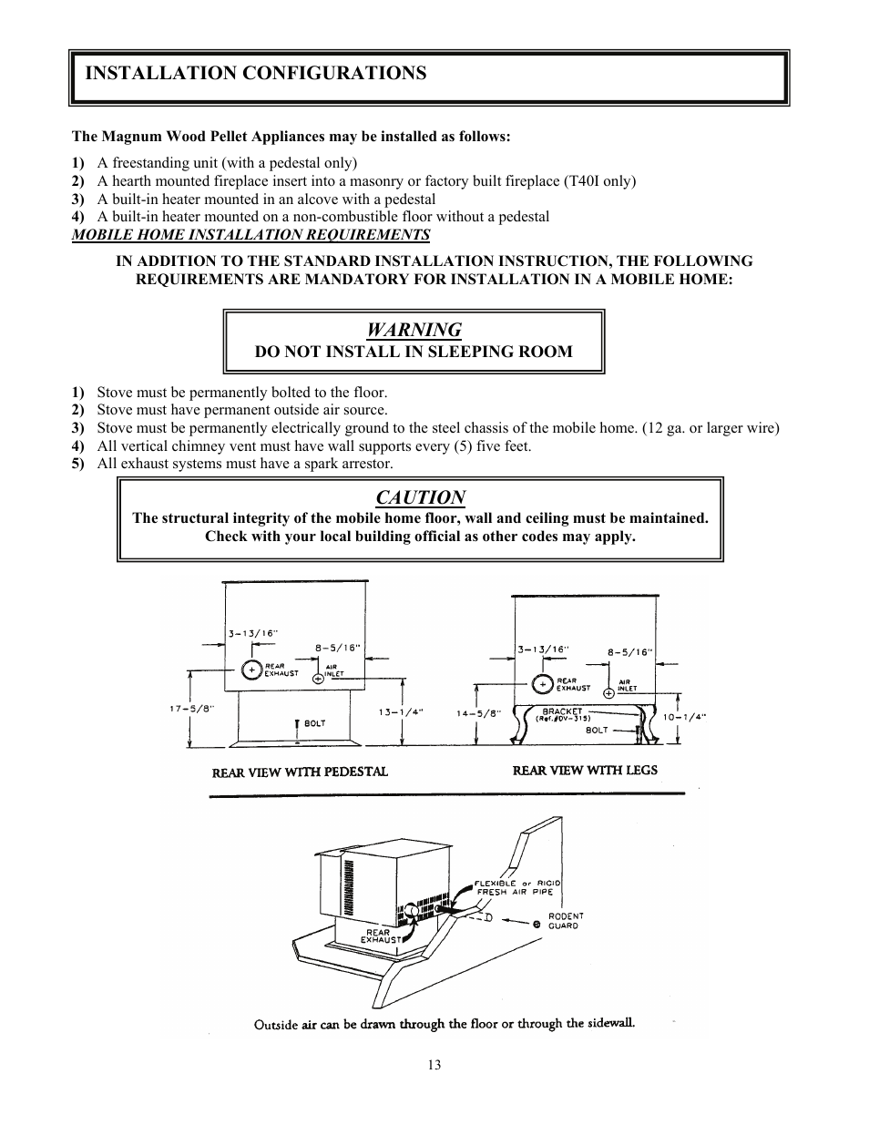 Installation configurations warning, Caution | American Energy Systems MagnuM T40 User Manual | Page 13 / 50