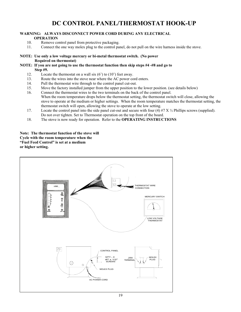 Dc control panel/thermostat hook-up | American Energy Systems MagnuM T40 User Manual | Page 19 / 50